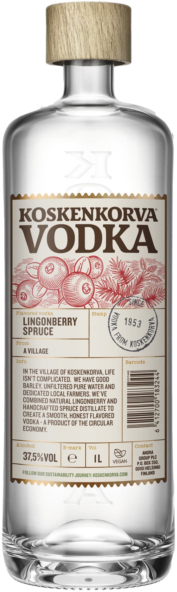 Koskenkorva Vodka Lingonberry-Spruce 1л 37.5%